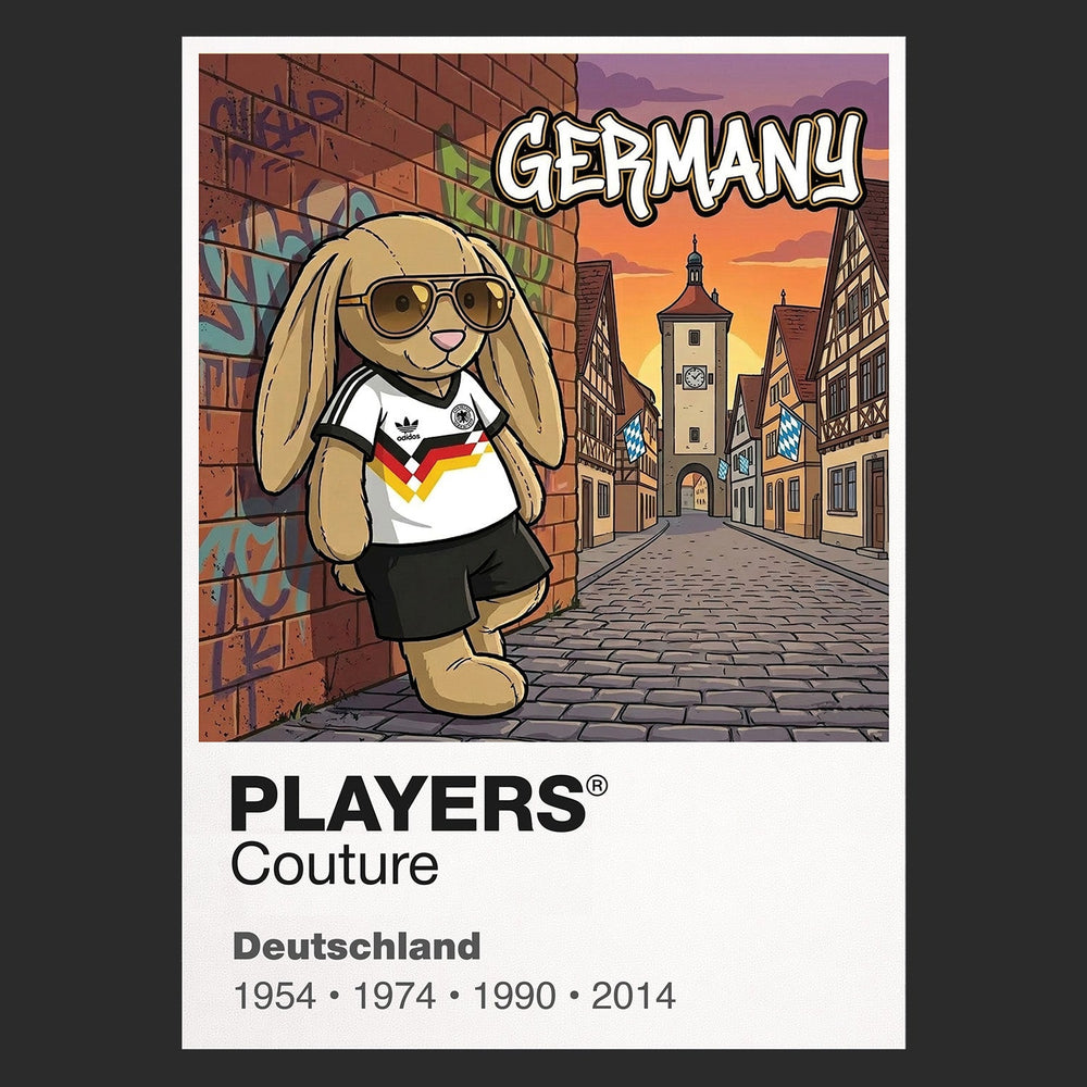 Germany Football Cool Bunny Kids T-Shirt – Germany football cool bunny artwork close-up on Black – Players Couture