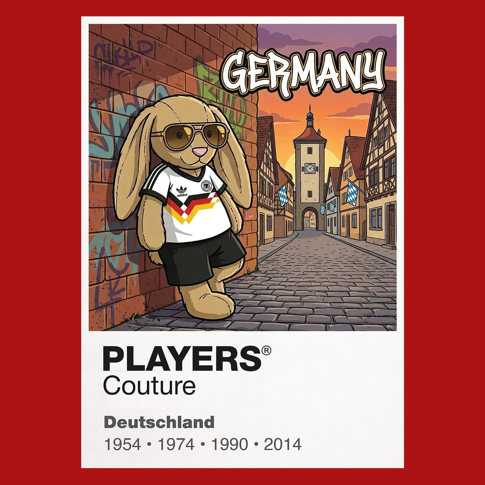 Germany Football Cool Bunny Kids T-Shirt – Germany football cool bunny artwork close-up on Red – Players Couture