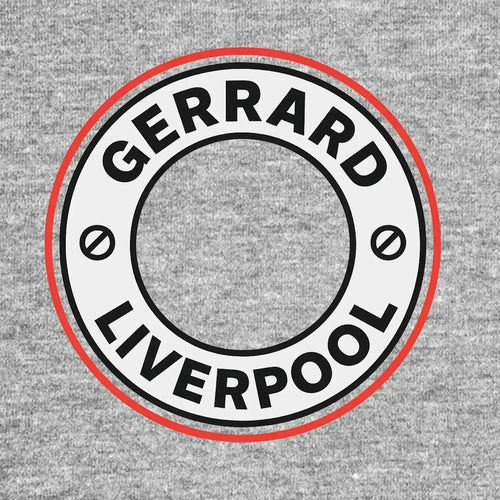 Steven Gerrard Circle Logo Men's T-Shirt – grey close-up detail shot of the Steven Gerrard Circle Players Couture logo design