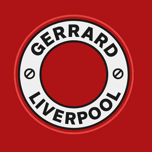 Steven Gerrard Circle Logo Men's T-Shirt – red close-up detail shot of the Steven Gerrard Circle Players Couture logo design