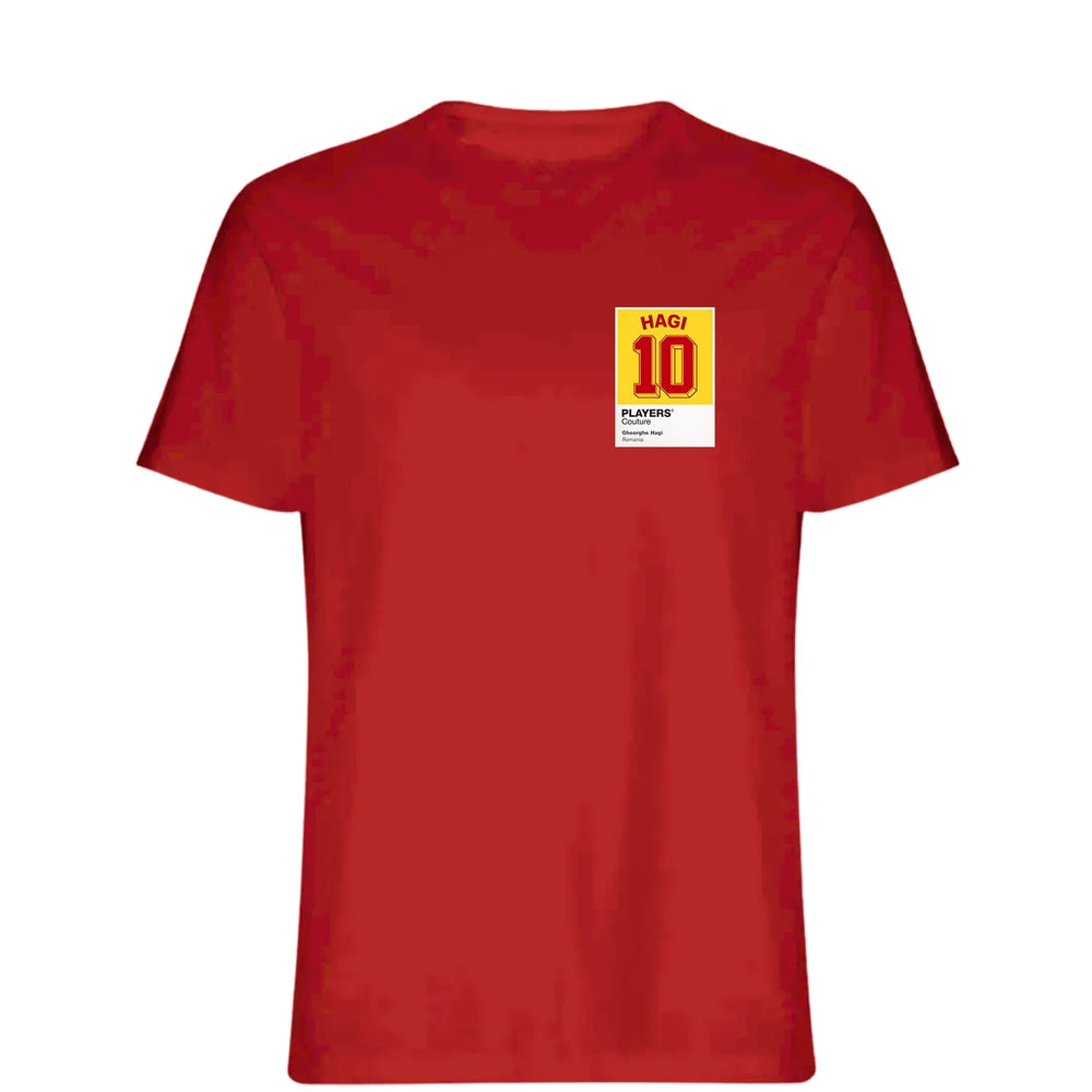 Gheorghe Hagi 10 Football t-shirt – red men's t-shirt featuring the Gheorghe Hagi 10 Football Players Couture logo
