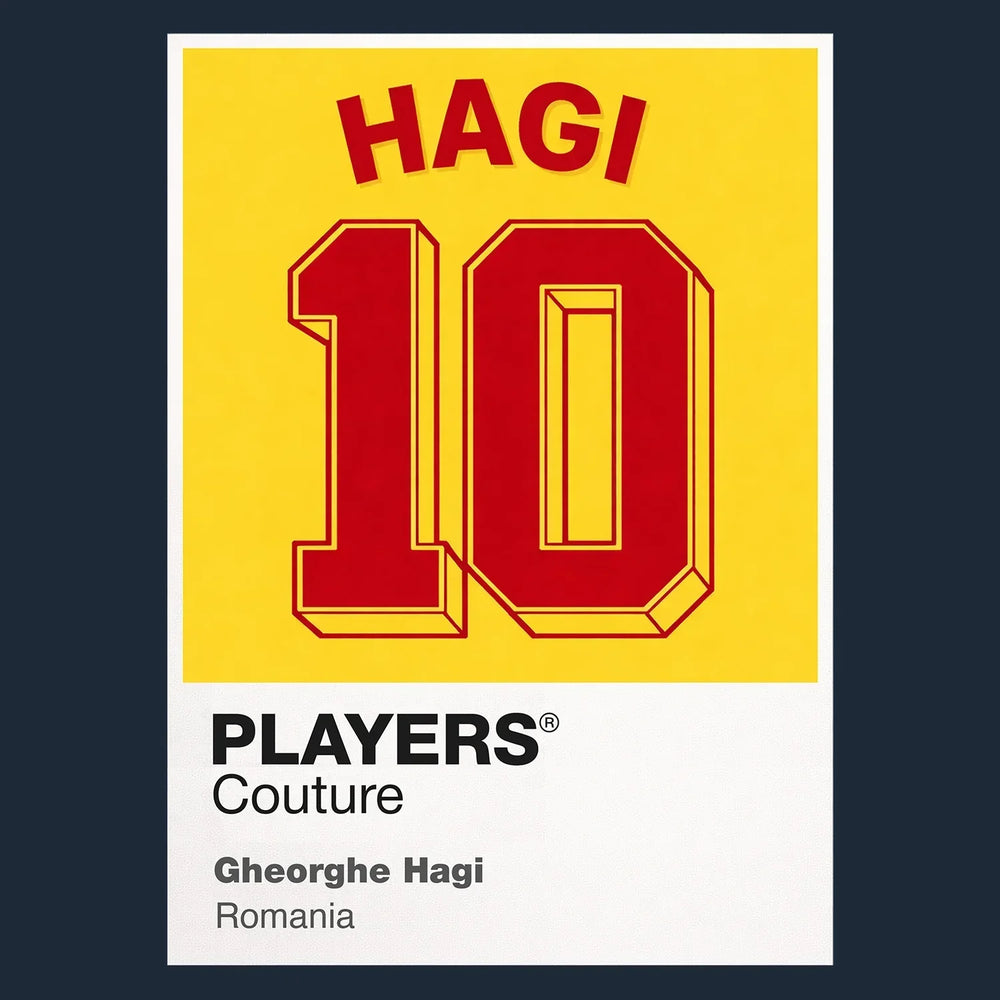 Gheorghe Hagi 10 Football Shirt Frame Men's Hoodie – navy close-up detail shot of the Gheorghe Hagi Players Couture logo