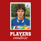 Gianfranco Zola World Cup Sticker Men's T-Shirt – red close-up detail shot of the Gianfranco Zola World Cup Players Couture