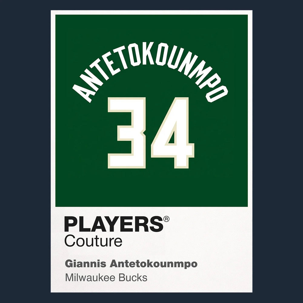 Giannis Antetokounmpo 34 Jersey Frame Men's T-Shirt – navy close-up detail shot of the Giannis Antetokounmpo 34 Players