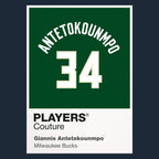 Giannis Antetokounmpo 34 Jersey Frame Men's T-Shirt – navy close-up detail shot of the Giannis Antetokounmpo 34 Players