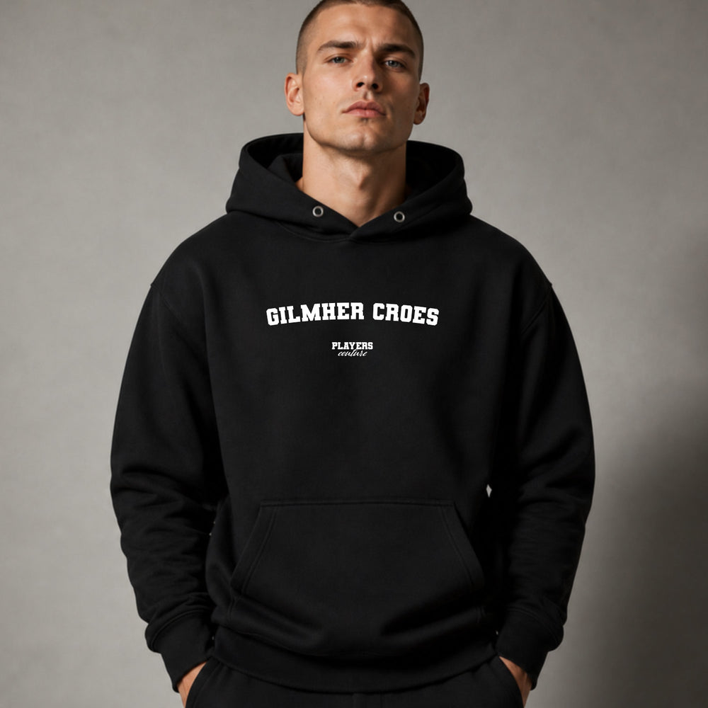gilmher-croes name-print hoodie - black