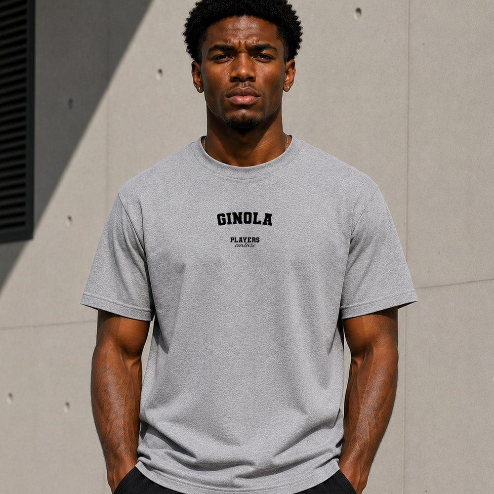 Ginola Men's T-Shirt — lifestyle photo, Grey t-shirt