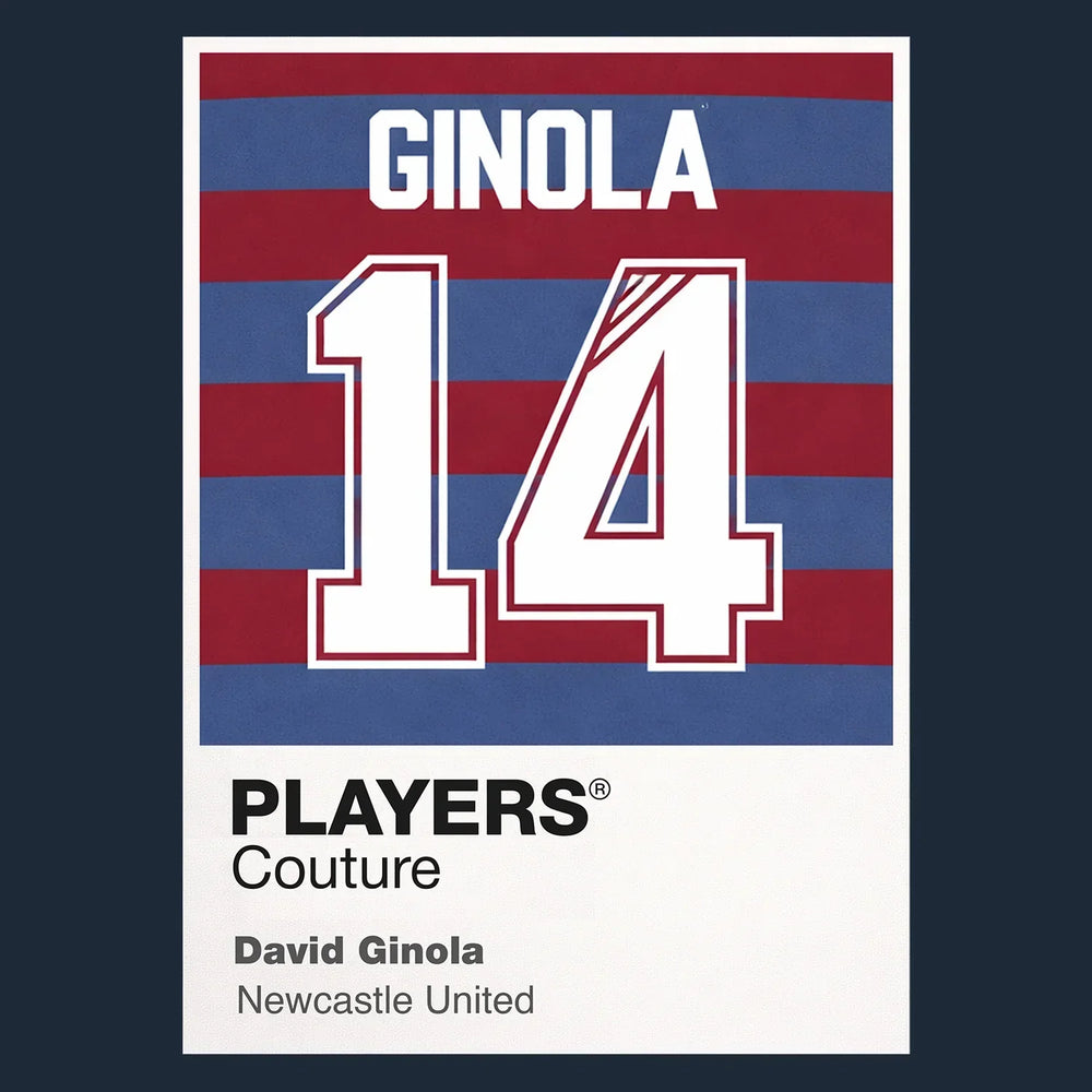 David Ginola 14 Football Shirt Frame Men's Hoodie – navy close-up detail shot of the David Ginola Players Couture logo design