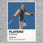 Gladiator Maximus in Roman armour standing alone on the sand of the Colosseum Icon Frame artwork in grey