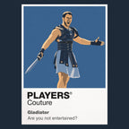 Gladiator Maximus in Roman armour standing alone on the sand of the Colosseum Icon Frame artwork in navy