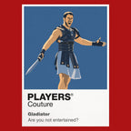 Gladiator Maximus in Roman armour standing alone on the sand of the Colosseum Icon Frame artwork in red
