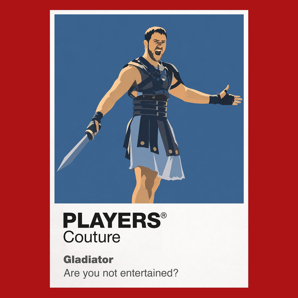 Gladiator Maximus in Roman armour standing alone on the sand of the Colosseum Icon Frame artwork in red
