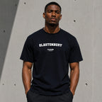Glastonbury Men's T-Shirt — lifestyle photo, Navy t-shirt