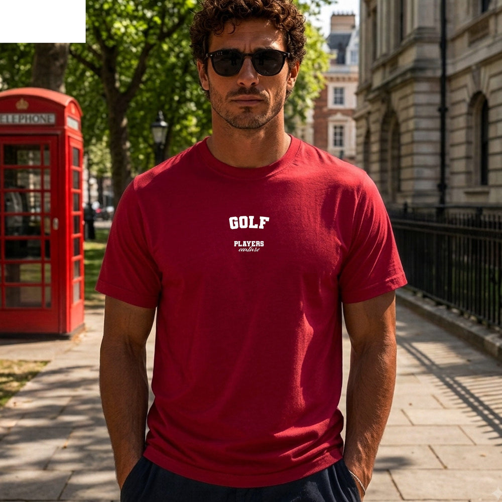 Golf red men's T-shirt lifestyle photograph 10