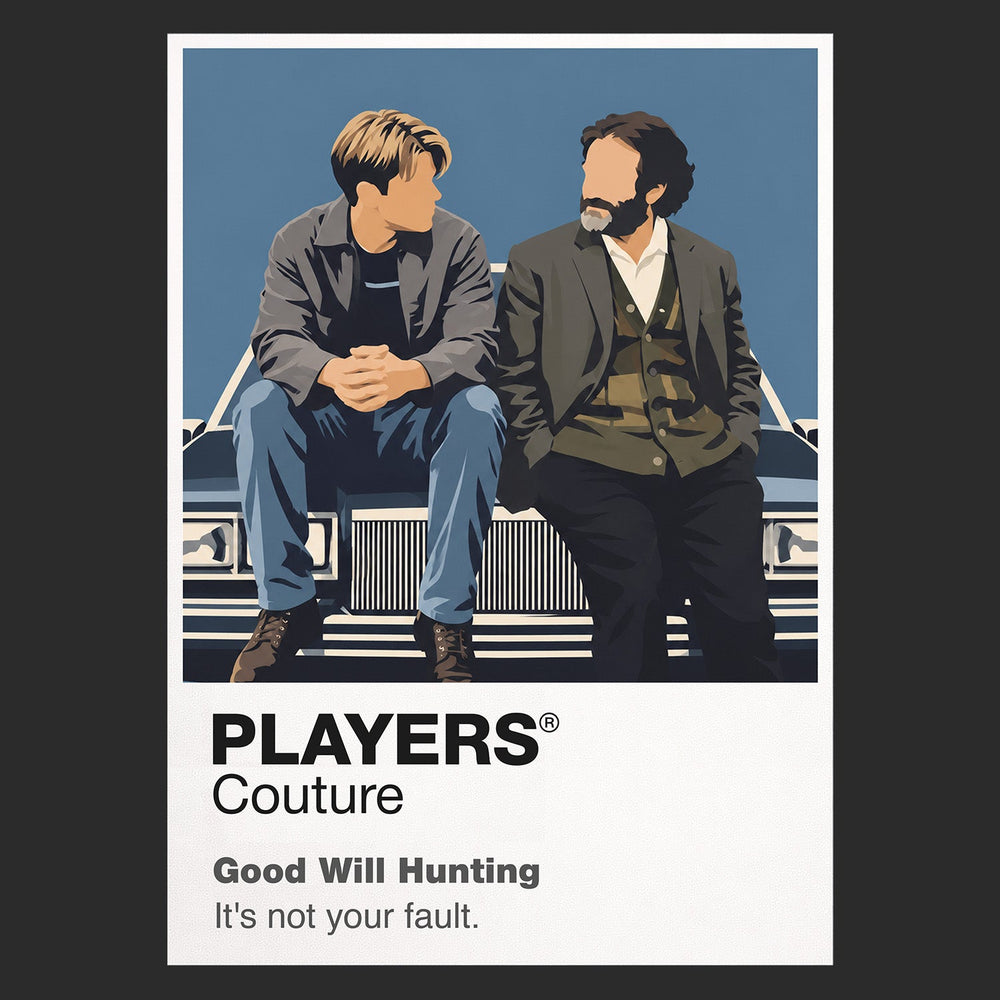Good Will Hunting Will and Sean seated in honest conversation against the autumn colours of Boston Icon Frame artwork in black