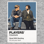 Good Will Hunting Will and Sean seated in honest conversation against the autumn colours of Boston Icon Frame artwork in grey