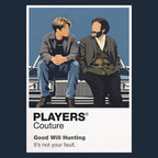 Good Will Hunting Will and Sean seated in honest conversation against the autumn colours of Boston Icon Frame artwork in navy