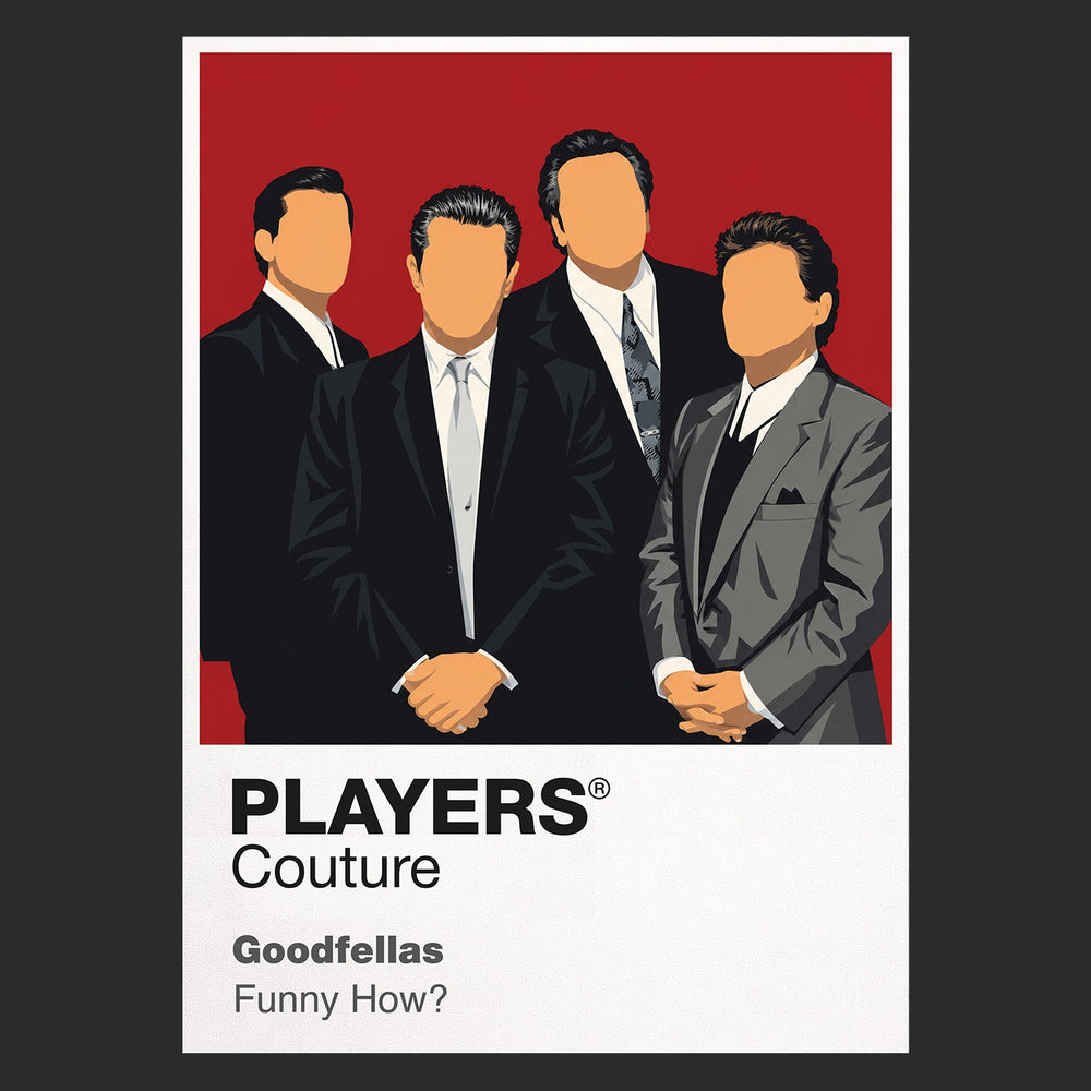 Goodfellas Henry Hill, Jimmy Conway and Tommy DeVito in tailored suits against nightclub red Icon Frame artwork in black