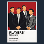Goodfellas Henry Hill, Jimmy Conway and Tommy DeVito in tailored suits against nightclub red Icon Frame artwork in navy