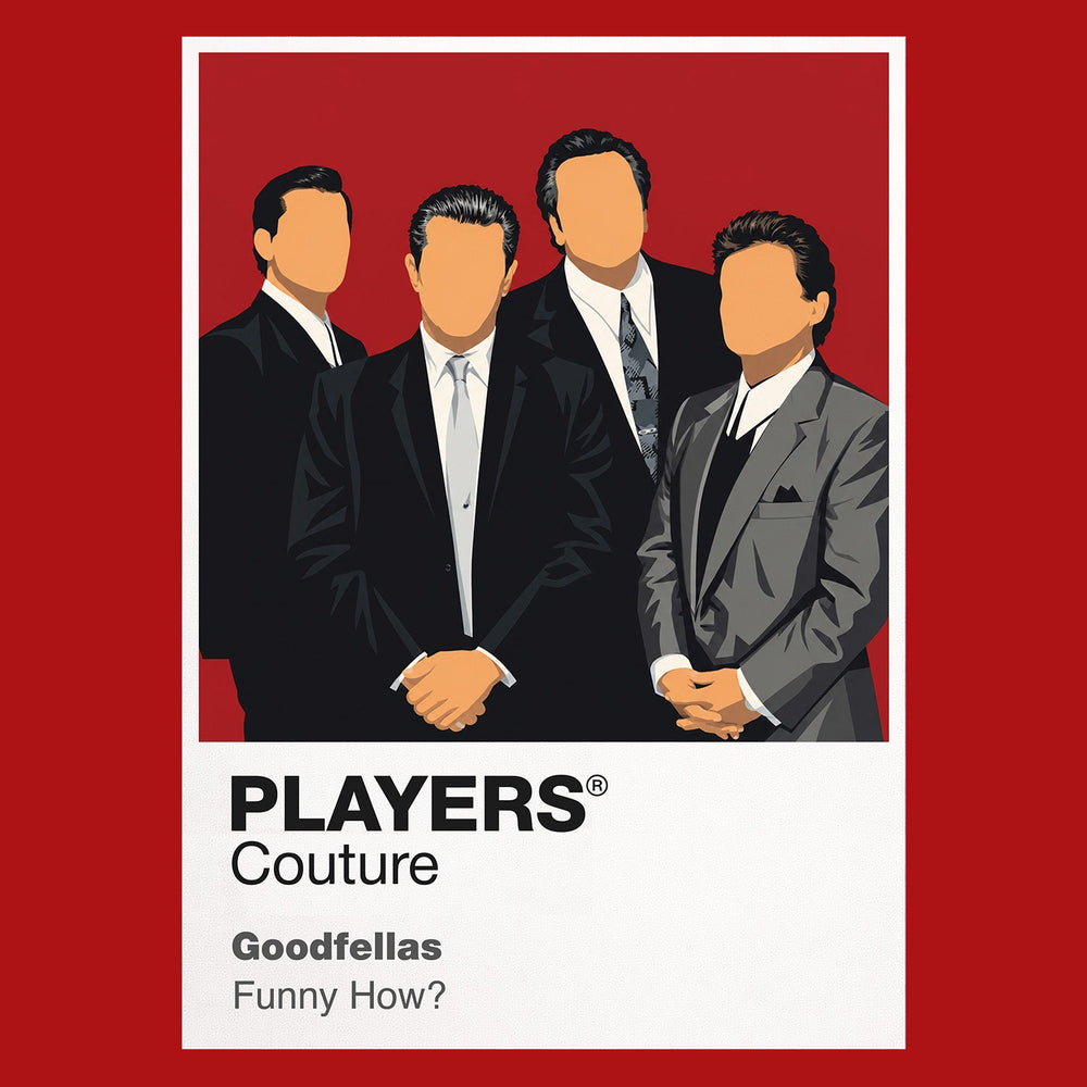 Goodfellas Henry Hill, Jimmy Conway and Tommy DeVito in tailored suits against nightclub red Icon Frame artwork in red