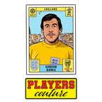 Gordon Banks World Cup Sticker Men's T-Shirt – close-up detail shot of the Gordon Banks World Cup Players Couture logo design