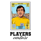 Gordon Banks World Cup Sticker Men's T-Shirt – white close-up detail shot of the Gordon Banks Players Couture logo design