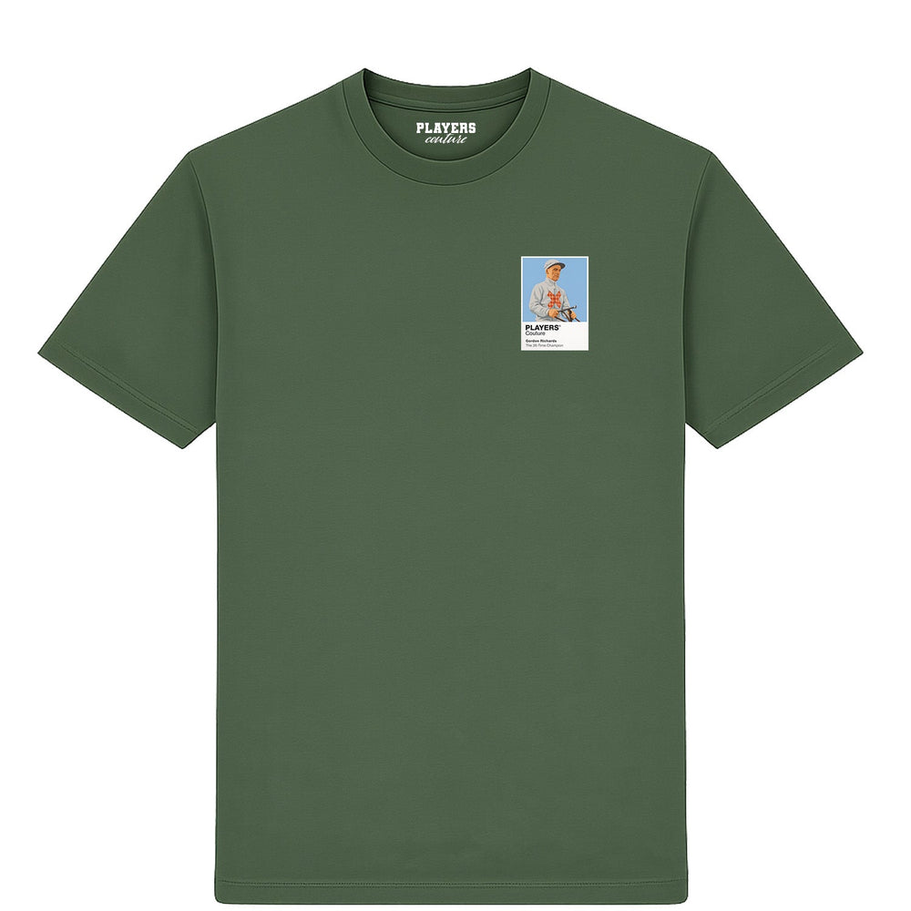 Gordon Richards horse racing T-shirt – mens earthy green tshirt view
