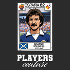 Graeme Souness World Cup Sticker Men's T-Shirt – black close-up detail shot of the Graeme Souness World Cup Players Couture