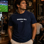 Graham Hill Men's T-Shirt — lifestyle photo, Navy t-shirt