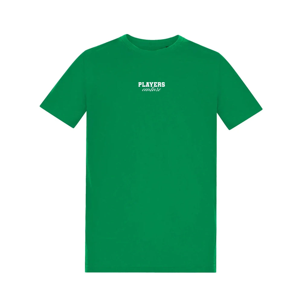 Essentials Collection t-shirt – green kids' t-shirt with white Essentials Collection letters and Players Couture logo on the