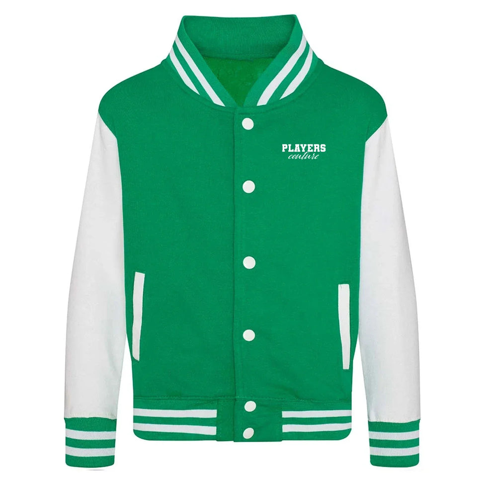 Essentials Collection hoodie – green kids' hoodie with white Essentials Collection letters and Players Couture logo on the