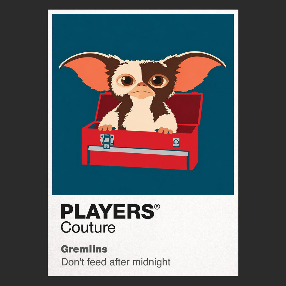 Gremlins Gizmo beside the mischievous Gremlins under Christmas lights in Kingston Falls Icon Frame artwork in black