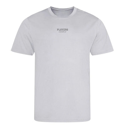 Essentials Collection t-shirt – grey men's t-shirt with black Essentials Collection letters and Players Couture logo on the