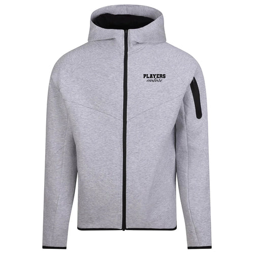 Essentials Collection hoodie – grey men's hoodie with black Essentials Collection letters and Players Couture logo on the