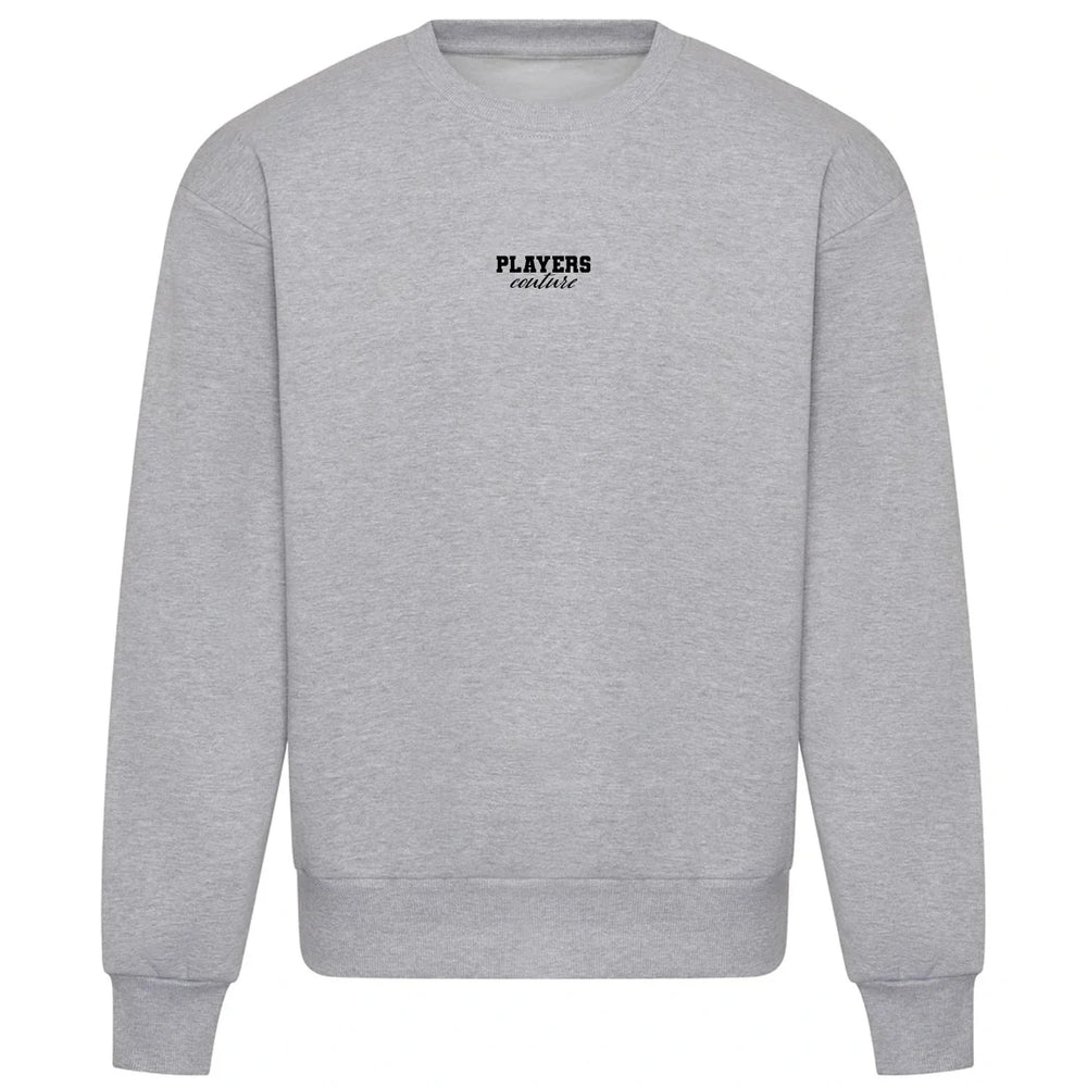 Essentials Collection hoodie – grey men's hoodie with black Essentials Collection letters and Players Couture logo on the