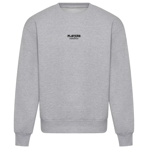 Essentials Collection hoodie – grey men's hoodie with black Essentials Collection letters and Players Couture logo on the