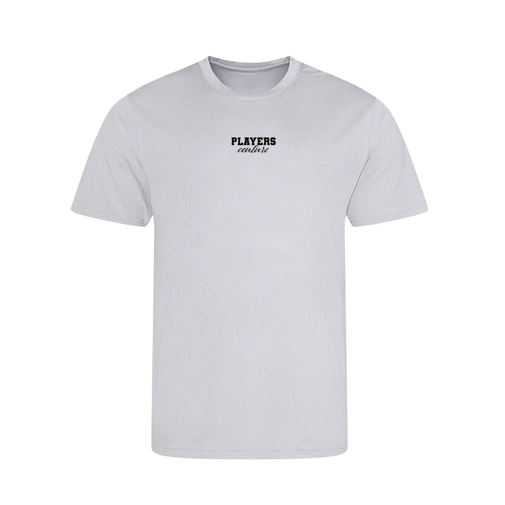 Essentials Collection t-shirt – grey kids' t-shirt with black Essentials Collection letters and Players Couture logo on the