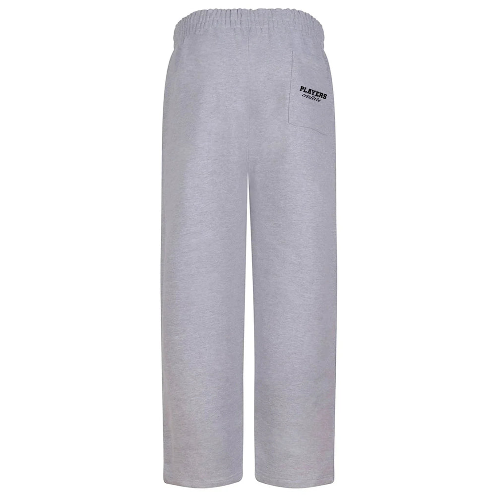 Essentials Collection Men's Premium Heavyweight Grey Joggers Back Logo – grey close-up detail shot of the Essentials