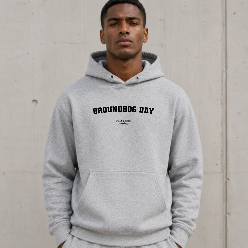 groundhog-day name-print hoodie - grey