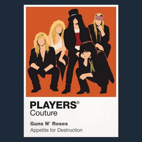 Guns N' Roses the leather, hair and stage attitude of the classic Guns N' Roses line-up Icon Frame artwork in navy