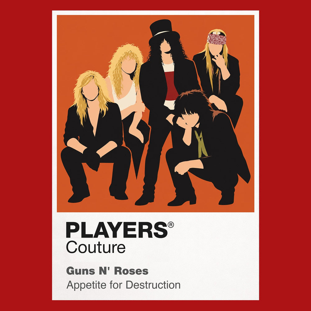 Guns N' Roses the classic Axl Rose and Slash-era visual language of Los Angeles hard rock Icon Frame artwork in red