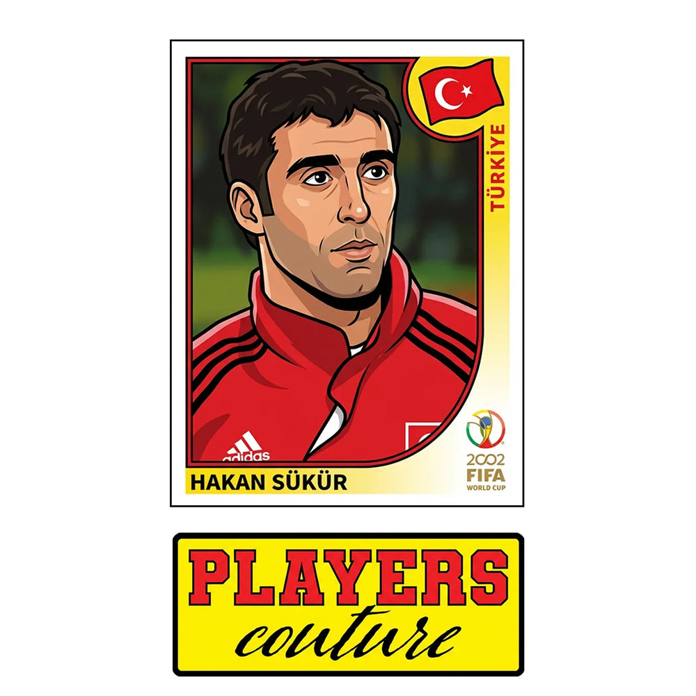 Hakan Sukur World Cup Sticker Men's T-Shirt – close-up detail shot of the Hakan Sukur World Cup Players Couture logo design