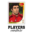 Hakan Sukur World Cup Sticker Men's T-Shirt – white close-up detail shot of the Hakan Sukur Players Couture logo design