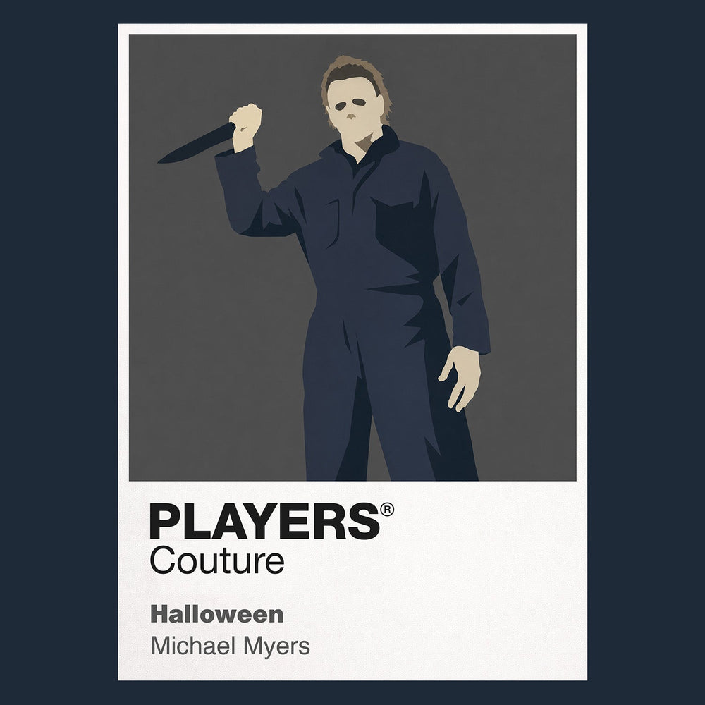 Michael Myers Michael Myers' blank white mask and boiler suit beneath the autumn trees of Haddonfield Icon Frame artwork in navy