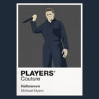 Michael Myers Michael Myers' blank white mask and boiler suit beneath the autumn trees of Haddonfield Icon Frame artwork in navy