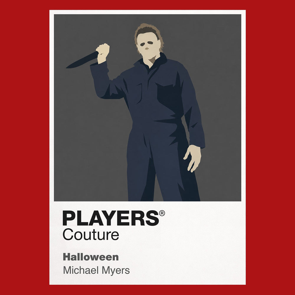 Michael Myers Michael Myers' blank white mask and boiler suit beneath the autumn trees of Haddonfield Icon Frame artwork in red