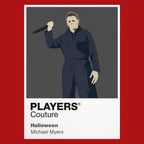 Michael Myers Michael Myers' blank white mask and boiler suit beneath the autumn trees of Haddonfield Icon Frame artwork in red