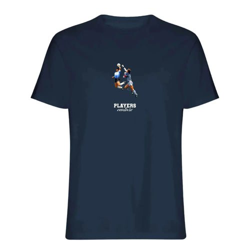 Maradona Hand of God Icon t-shirt – navy men's t-shirt with white Maradona Hand of God Icon letters and Players Couture logo