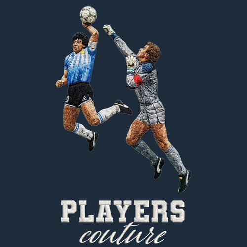 Maradona Hand of God Badge Men's Hoodie – close-up detail shot of the Diego Maradona Players Couture logo design