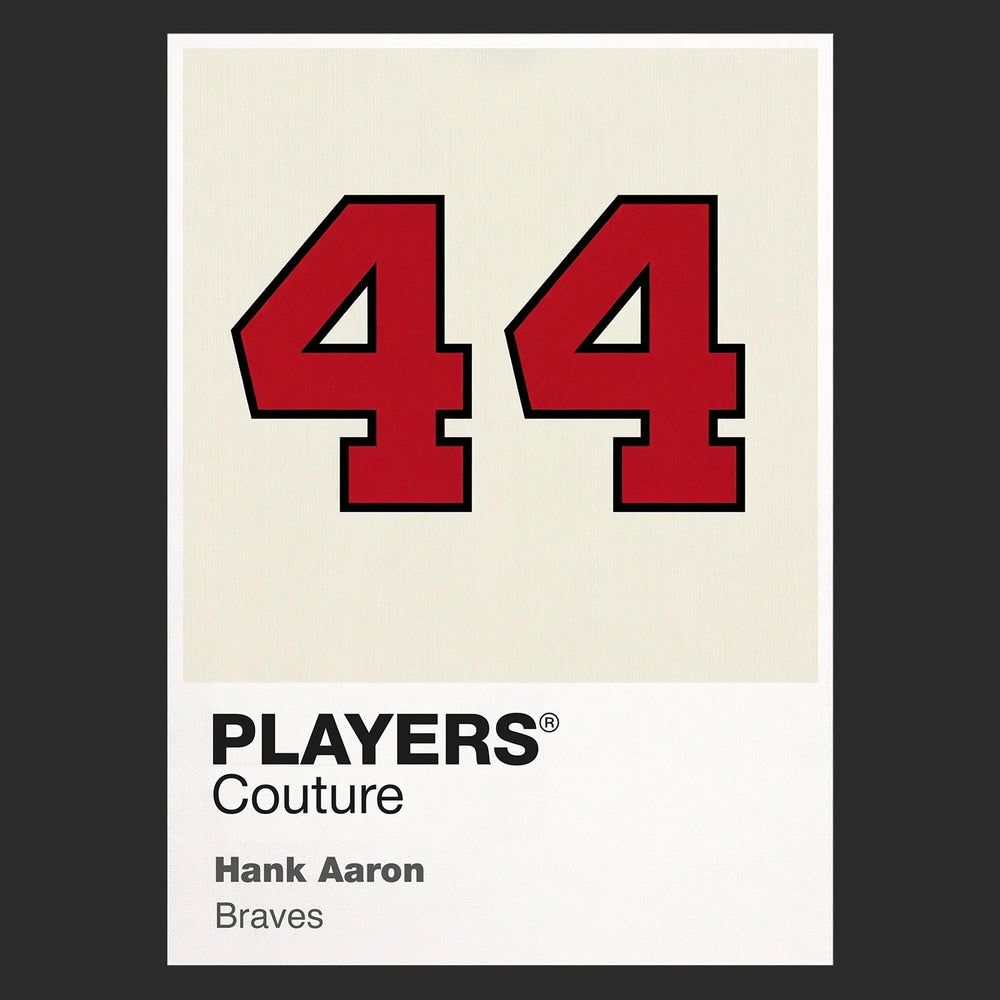 Hank Aaron 44 Jersey Frame Men's T-Shirt – black close-up detail shot of the Hank Aaron 44 Players Couture logo design
